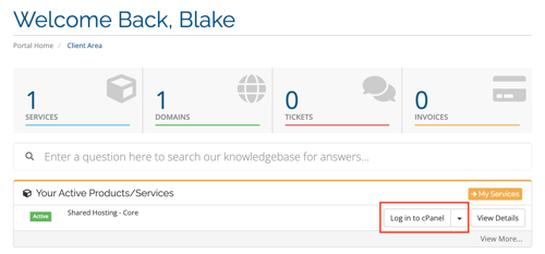 Client Area - CPanel login